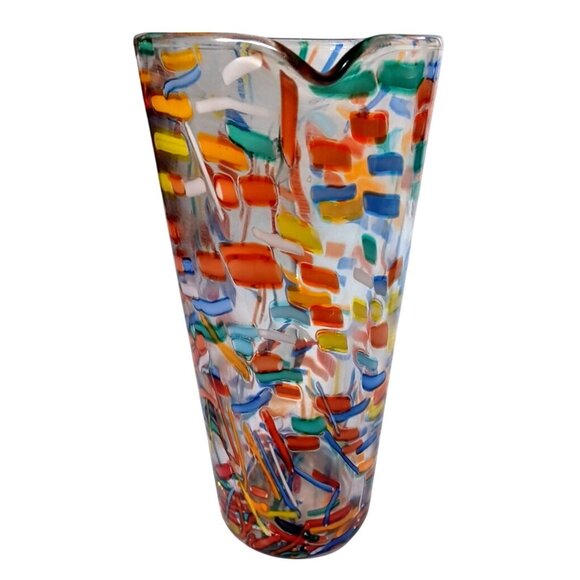 Pier 1 One Rainbow Confetti Art Glass Fused Glass Pitcher 48 oz. Gorgeous!! - Picture 4 of 9